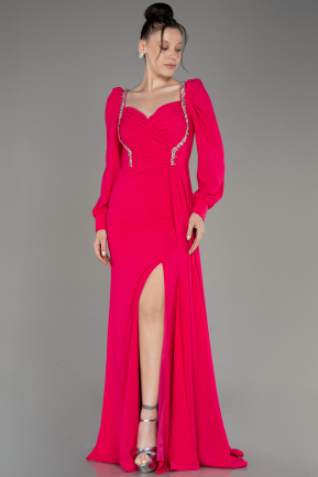 Fuchsia Long Chiffon Evening Dress ABU3885