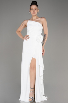 White Strapless Slit Long Chiffon Evening Dress ABU3974