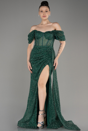 Emerald Green Slit Stony Long Evening Dress ABU3982