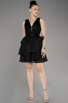 Black Sleeveless Short Silvery Invitation Dress ABK2091
