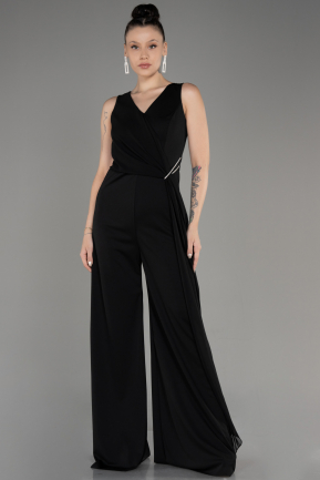 Black Sleeveless Long Chiffon Evening Dress Jumpsuit ABT118