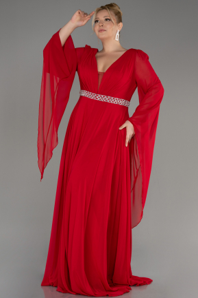 Red Long Chiffon Plus Size Evening Dress ABU3543