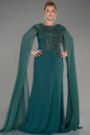 Emerald Green Long Chiffon Sleeve Plus Size Evening Dress ABU3913