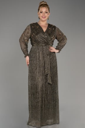 Copper Long Sleeve Glittery Plus Size Evening Dress ABU3988