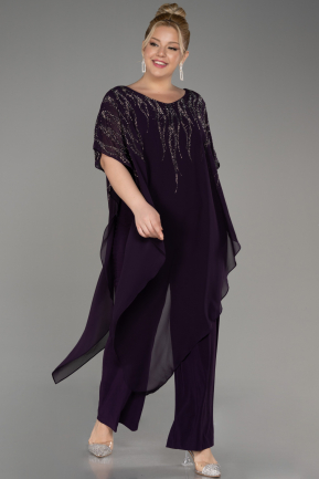 Dark Purple Chiffon Plus Size Evening Dress ABT111