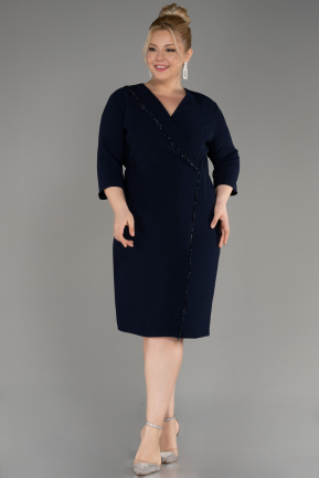 Navy Blue Capri Sleeve Short Plus Size Evening Dress ABK2096