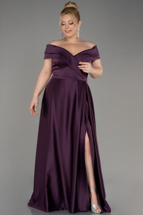 Dark Purple Long Satin Plus Size Evening Dress ABU2355