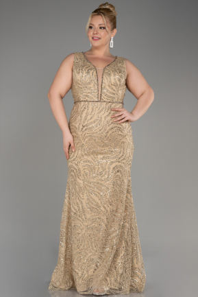 Gold Sleeveless Long Glittery Plus Size Evening Gown ABU3989