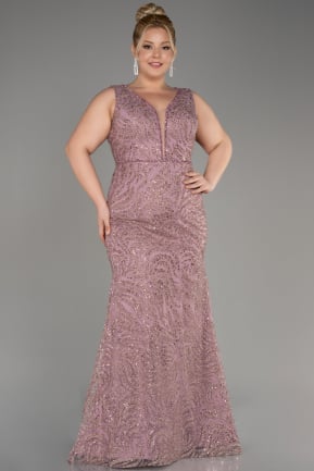 Powder Color Sleeveless Long Glittery Plus Size Evening Gown ABU3989