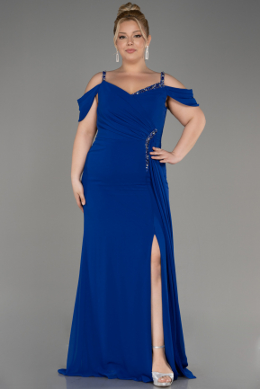 Sax Blue Long Chiffon Plus Size Evening Gown ABU3742