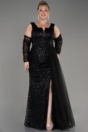 Black Long Scaly Plus Size Engagement Gown ABU3992