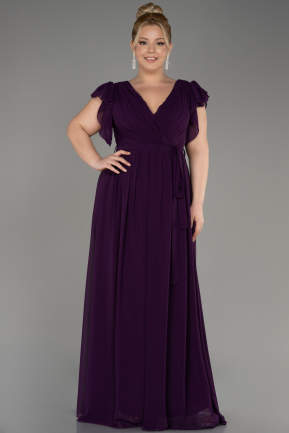 Dark Purple Long Chiffon Plus Size Evening Dress ABU3986