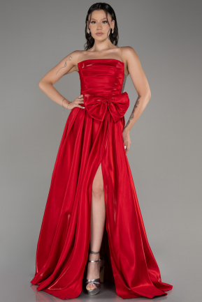 Red Strapless Slit Long Ball Gown ABU4015