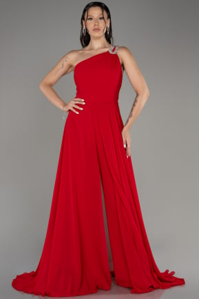 Red Chiffon Plus Size Evening Dress Jumpsuit ABT119