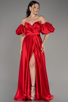Red Strapless Slit Long Satin Prom Dress ABU4022