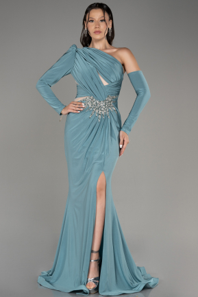 Turquoise One Sleeve Long Evening Dress ABU3851
