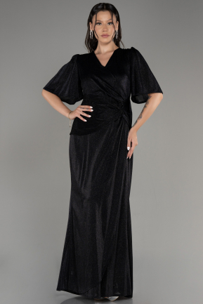 Black Short Sleeve Long Silvery Plus Size Evening Dress ABU4004