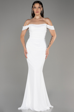 White Long Chiffon Prom Gown ABU3211