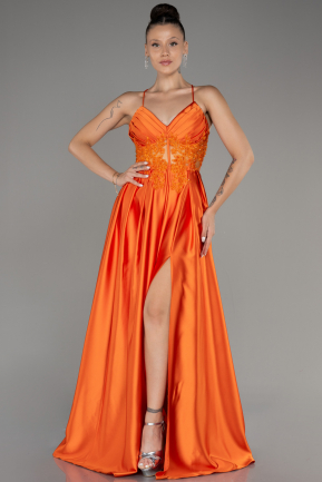 Orange Long Satin Evening Dress ABU2583