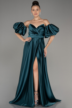 Emerald Green Strapless Slit Long Satin Prom Dress ABU4022