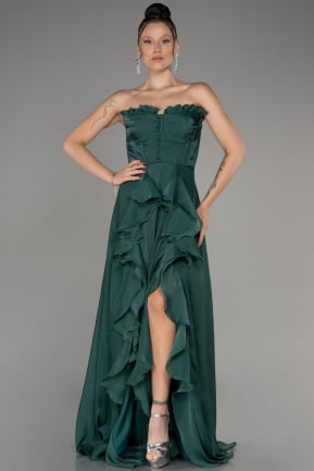 Emerald Green Strapless Slit Long Chiffon Prom Dress ABU4012