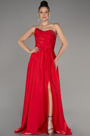 Red Strapless Slit Long Prom Dress ABU4036