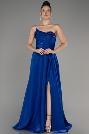 Sax Blue Strapless Slit Long Prom Dress ABU4036