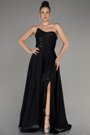 Black Strapless Slit Long Prom Dress ABU4036