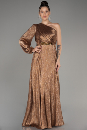 Copper Single Sleeve Long Evening Dress ABU4037