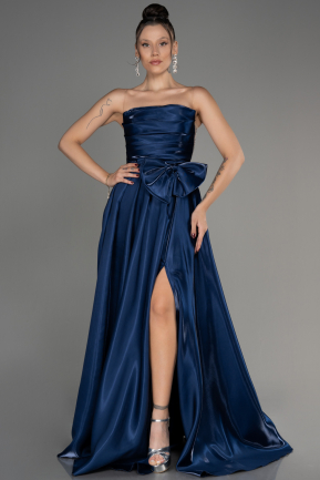 Navy Blue Strapless Slit Long Ball Gown ABU4015