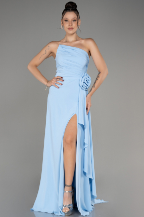 Light Blue Strapless Slit Long Chiffon Evening Dress ABU3974