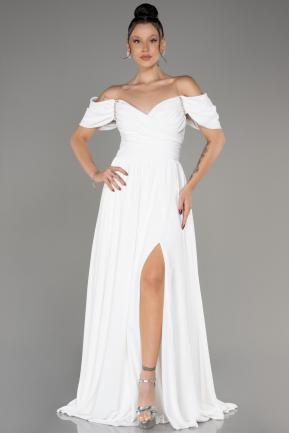 White Long Chiffon Plus Size Evening Dress ABU3738