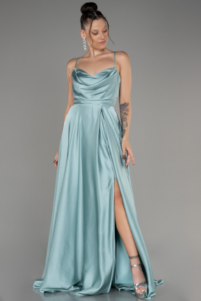 Mint Slit Long Satin Prom Dress ABU4017
