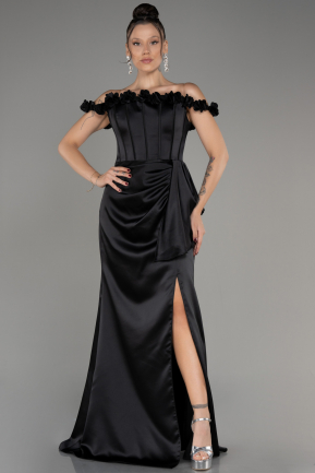 Black Long Satin Plus Size Evening Gown ABU4046