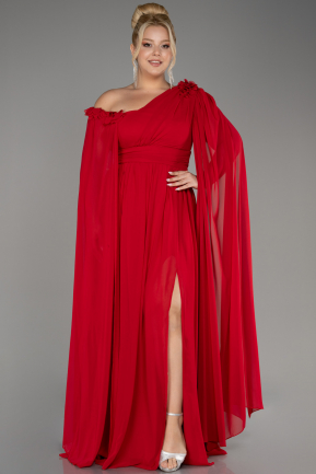 Red Slit Shawl Long Chiffon Plus Size Evening Dress ABU4002