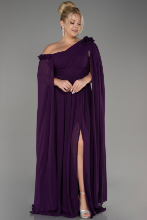 Dark Purple Slit Shawl Long Chiffon Plus Size Evening Dress ABU4002