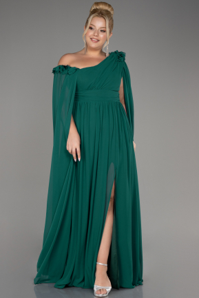 Emerald Green Slit Shawl Long Chiffon Plus Size Evening Dress ABU4002