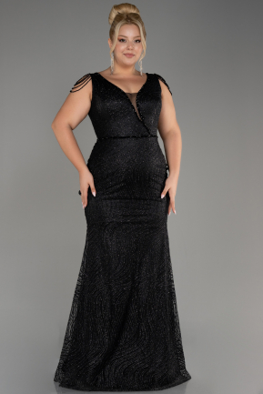 Black Silvery Long Special Design Plus Size Evening Gown ABU4056