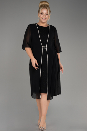 Black Short Sleeve Chiffon Midi Plus Size Evening Dress ABK2108