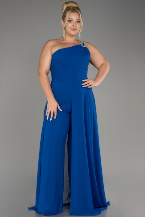 Sax Blue Chiffon Plus Size Evening Dress Jumpsuit ABT119
