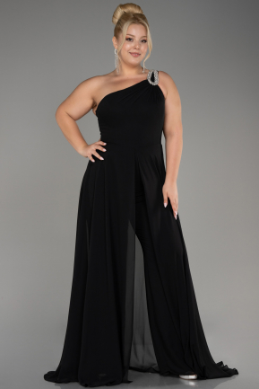 Black Chiffon Plus Size Evening Dress Jumpsuit ABT119