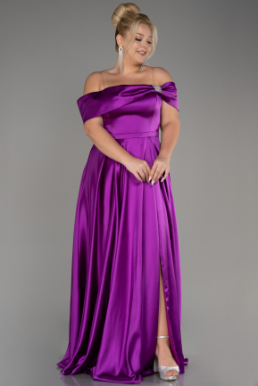 Violet Boat Neck Satin Plus Size Evening Dress ABU4054
