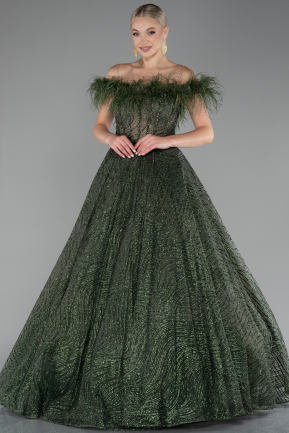 Olive Drab Off The Shoulder Long Silvery Ball Gown ABU4009