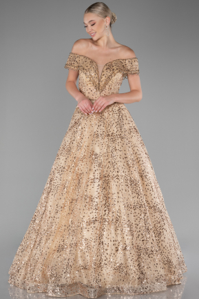 Gold Off The Shoulder Special Design Ball Gown ABU4063