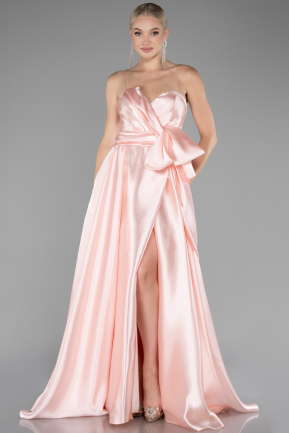 Powder Color Long Satin Evening Dress ABU3674