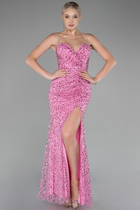 Pink Slit Long Scaly Evening Gown ABU4058