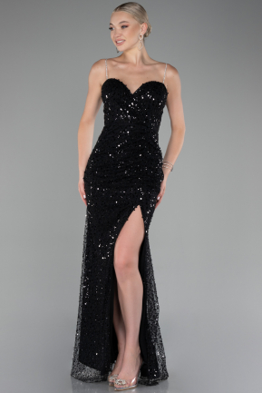 Black Slit Long Scaly Evening Gown ABU4058