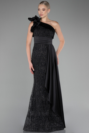 Black One Shoulder Glitter Long Plus Size Evening Gown ABU4060