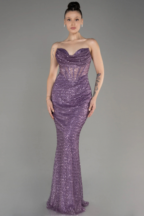 Lavender Long Scaly Mermaid Evening Gown ABU3970