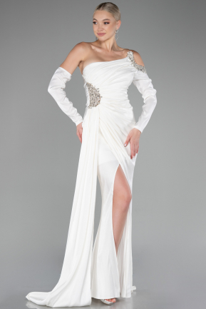 White One Sleeve Long Formal Evening Dress ABU3976